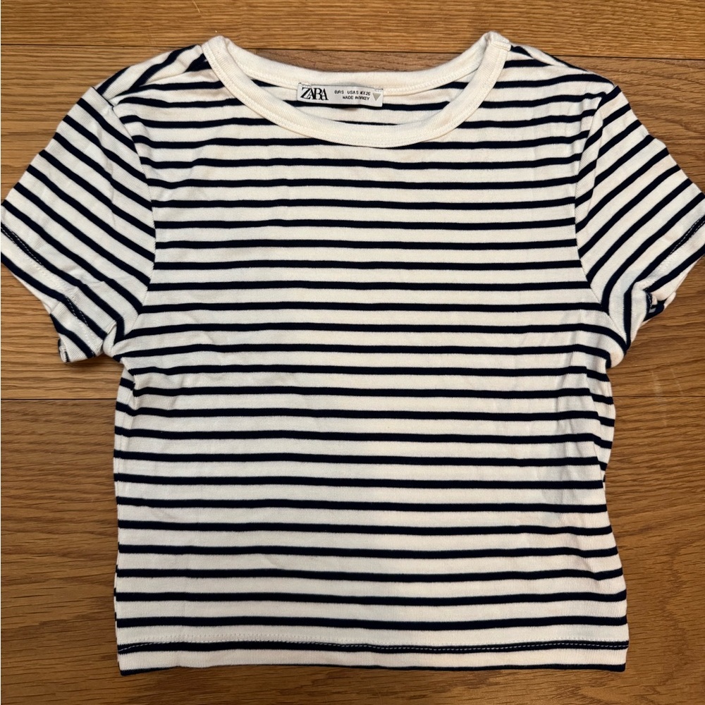 Zara navy and white striped baby tee size S.